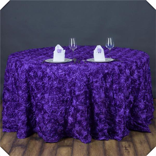 Free shipping 5pcs 3D Purple Satin Rosette table cloths/Encryption Rose Banquet table cover tablecloths/WHITE 120inch round cloth