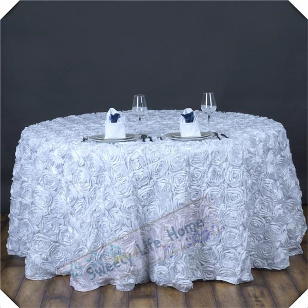 Free shipping 5pcs 3D Satin Rosette table cloths/Encryption Wedding Rose table cover tablecloths/WHITE 305CM round cloth