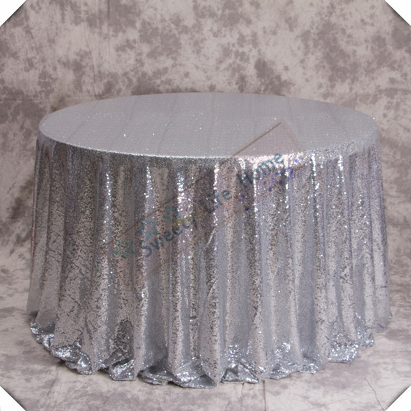 Free shipping 5PCS luxury Glitter table cloth for Wedding Event ,Shiny Silver Sequin table cover 120inch Round Banquet table cloths