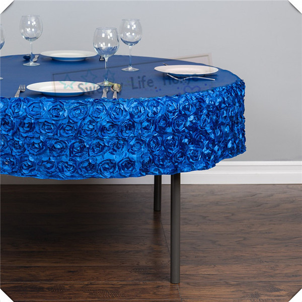 10PCS Royal blue Satin Rosette table cloths table cover 108inch diameter Round tablecloth Spandex tablecloth for party event