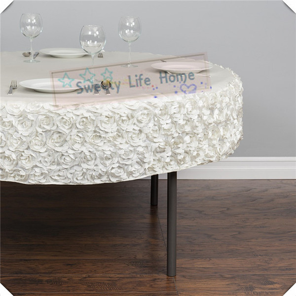 10PCS 275cm diameter Satin Rosette table cloths Ivory table cover Round tablecloth Spandex tablecloth for party event