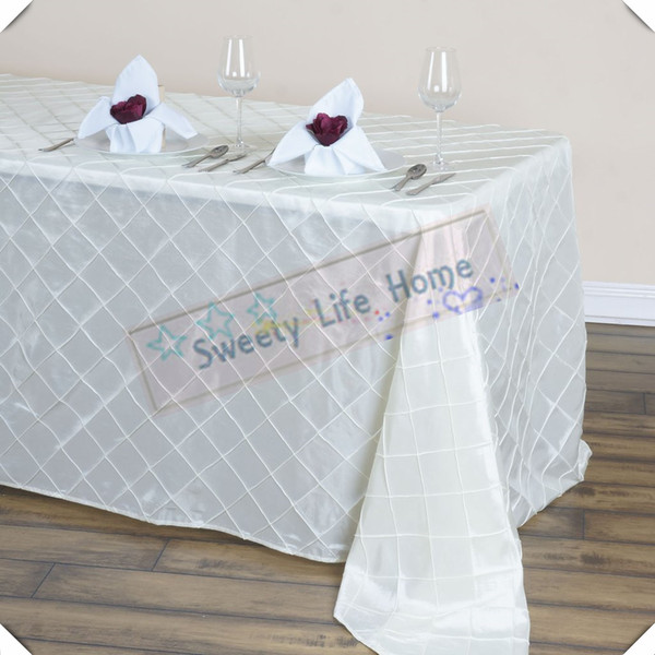 Ivory color 10pcs 90inch*132inch Free shipping Pintuck Taffeta table cloths lattice Rectangle table spread for banquet hotel event