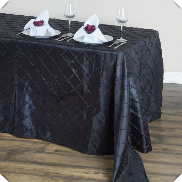 Cheap price 10pcs 228cm*335cm Free shipping Pintuck Taffeta table cloths lattice Rectangle Black color table spread for banquet