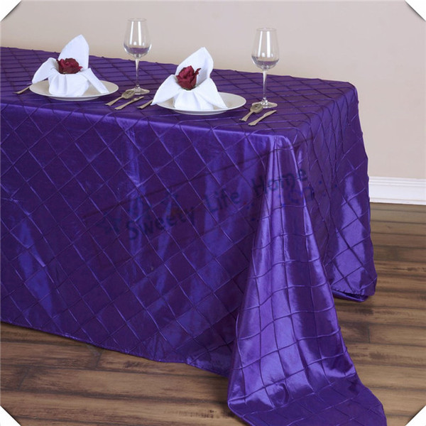 Factory price 57inch*120inch Free shipping Nice Pintuck Taffeta table cloths lattice Purple Rectangle table covers Wedding party decoration