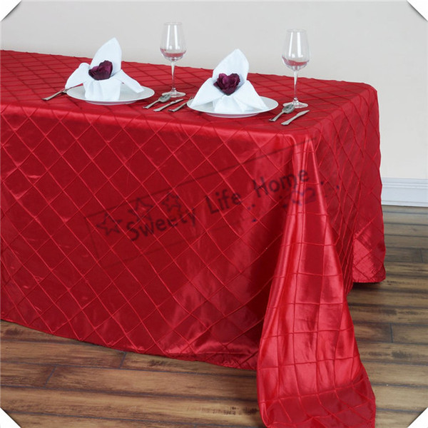 Factory price 145cm*305cm Free shipping 10pcs Red Pintuck Taffeta table cloths lattice Rectangle table covers Christmas party decoration