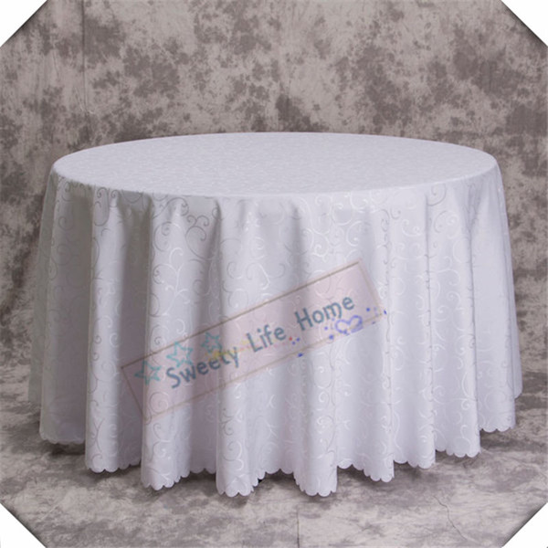 White 10PCS 305CM damask pattern tablecloth for Birthday Event decoration Jacquard weave table cover Round Wedding table cloths