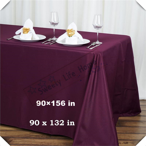 Hot Sale 90inch*132inch Free shipping 100% polyester table cloths/ Rectangular table cover/Eggplant wedding tablecloth/oblong table skirt