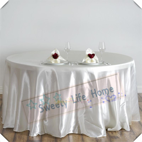 Nice Looking Free shipping 10pcs 305cm Polyester satin tablecloths Round table Covers Banquet Ivory table spread many color can choose