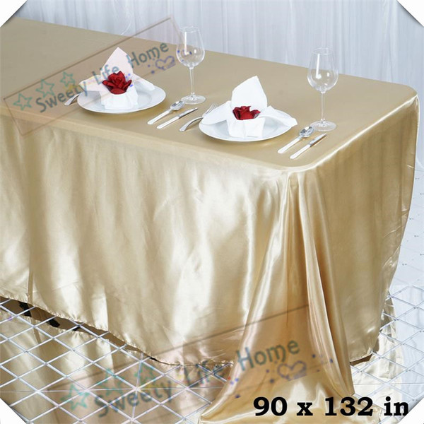 Free shipping 10pcs 90inch*132inch Rectangle satin table cloths Champange color table spread sheet for banquet hotel party event decoration