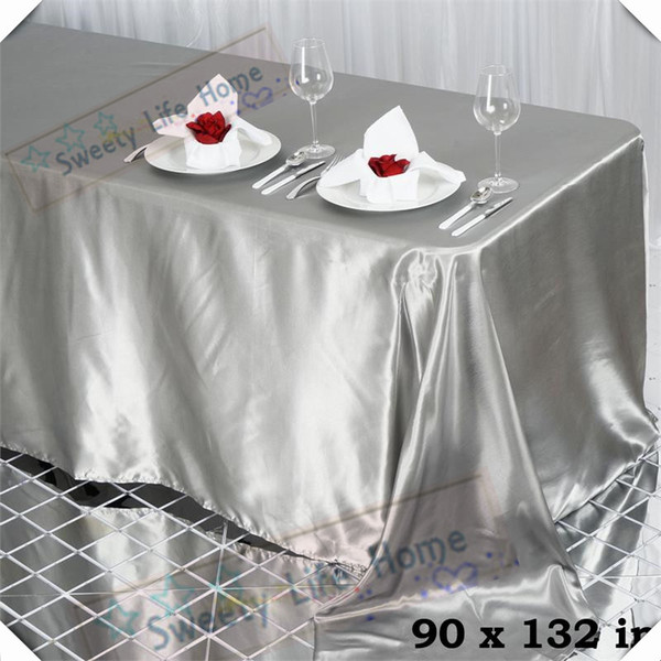 Free shipping 10pcs Silver 90inch*132inch Rectangle satin table cloths Polyester table cover banquet hotel party event decoration