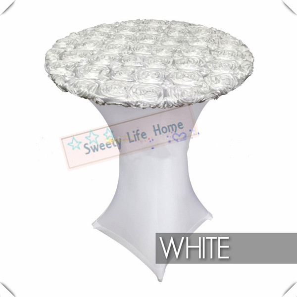 Nice Pure white spandex with White Satin Rosette table cover Lycra Cocktail table cover Polyester table cloths 10pcs 80cm*110cm