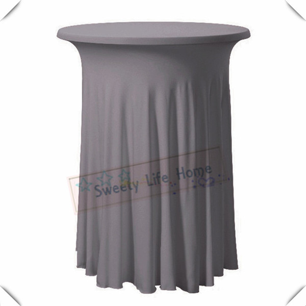 New products free shipping 10pcs spandex Cocktail table cover/Lycra Silver table cloths for wedding party event 80cm*110cm Bottom Ruffled