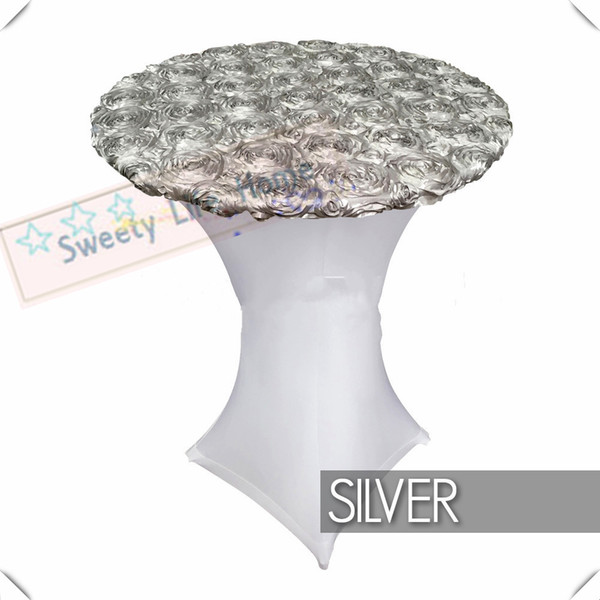 New prosucts white spandex with Silver Satin Rosette table cover Strech Cocktail table cover/Lycra table cloths 70cm*110cm