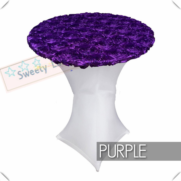 Wedding decorations white spandex with Purple Nice Satin Rosette table cover Strech Cocktail table cover/table cloths 70cm*110cm for party