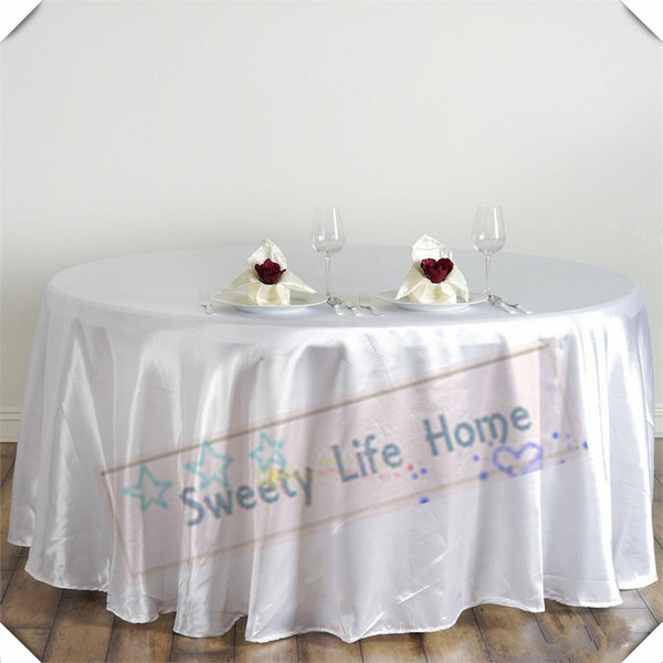 Wholesale price 10pcs Polyester satin tablecloths 108inch White color Round table Covers table spread for wedding event