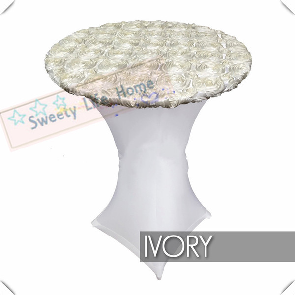 Free shipping Pure white spandex with Ivory Satin Rosette table cover Elastic wedding party Cocktail table cover/10pcs 60cm*110cm