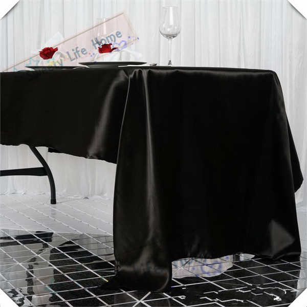 factory price Free shipping 10pcs 145cm*305cm Rectangle satin table cloths table cover Black wedding banquet tablecloth