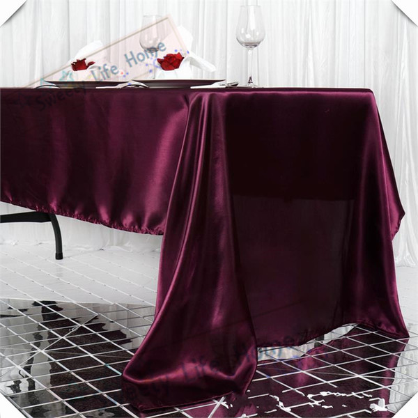 Nice Eggplant color Free shipping 10pcs 145cm*305cm Rectangle satin table cloths table cover wedding banquet tablecloth decoration