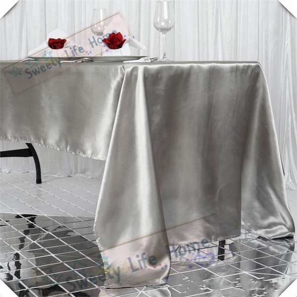 Hot sale Free shipping 10pcs 145cm*250cm Silver color satin table cloths wedding table cover spread banquet sheet cloth