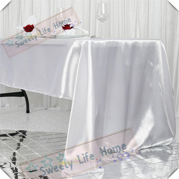 Free shipping 10pcs 145cm*250cm satin table cloths white wedding table cover spread for banquet party event