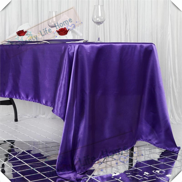 Cheap Free shipping 10pcs 145cm*250cm Rectangle satin table cloths wedding table cover Purple color spread banquet sheet cloth