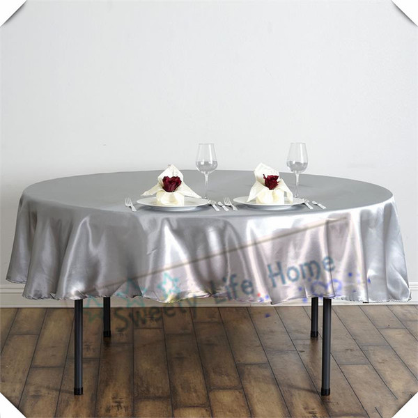 Nice Silver color Free shipping 182cm satin tablecloths Round table Covers table spread for Wedding Event Party Hotel Decoration