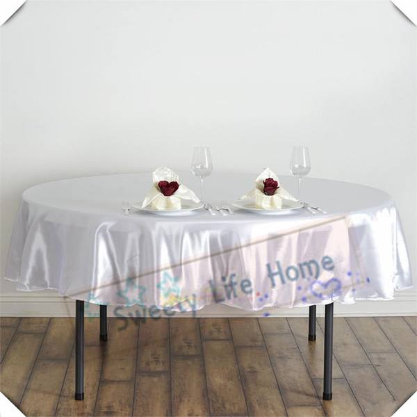 Hotsale 10pcs 145CM White satin tablecloths Round table Covers table spread use for hotel banquet christmas decorations