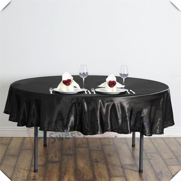 Free shipping Hotsale 10pcs Black 145CM satin tablecloths Round table Covers table cloths use for Party wedding christmas decorations