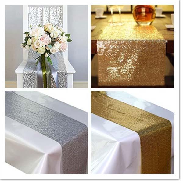 1pcs 30cm*275cm Silver/Gold Color Sequin Fabric Table Runners Sparkly Bling Table Runner Wedding Party Decorations Supply Accessories ..