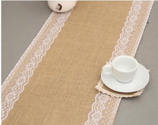 1PCS 30cm*180cm Vintage Burlap Lace Hessian Table Runner Natural Jute Wedding Party Decoration Home supplies