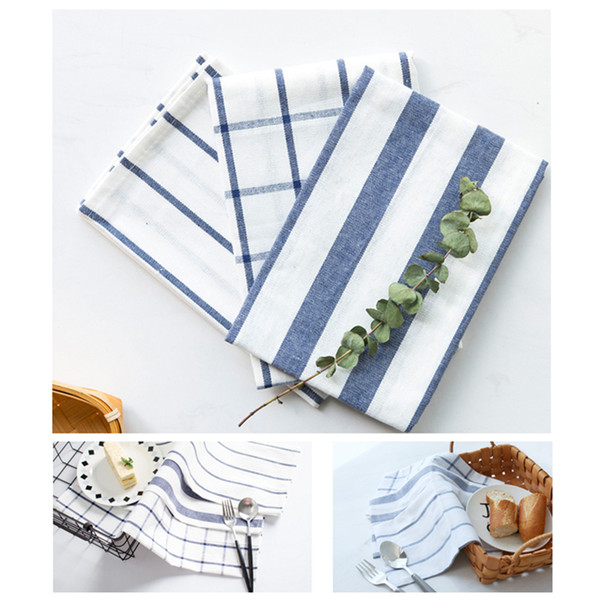 Hot sale classic blue striped cotton tea towel table napkins Dinner cloth towel rectangular bowl placemat shooting background