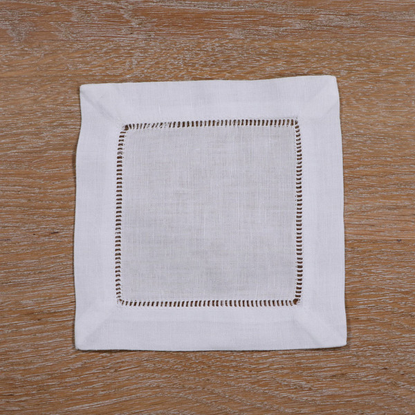 N002-6: White Linen/Cotton Hemstitched Cocktail Napkins- 12pcs/lot 6