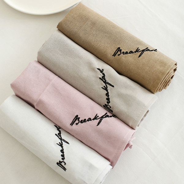 High Quality Linen Cotton Breakfast Embroidered Dishtowel Table Napkin Elegant Tea Towel Cloth Napkin Kitchen Restaurant Table Decoration