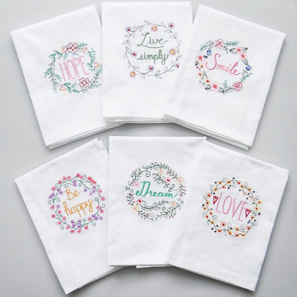 Hot Floral Embroidered Letter Home Kitchen Dish Bowl Wine Cup Towel Cotton Table Napkin Decor Wedding Cloth Napkins