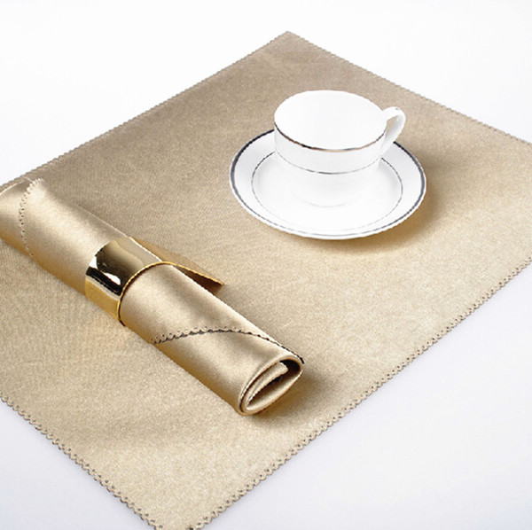 450 mm Table Napkins Cloth Square Satin Fabric Pocket Handkerchief For Wedding Birthday Home Party Hotel Golden Napkin Mat