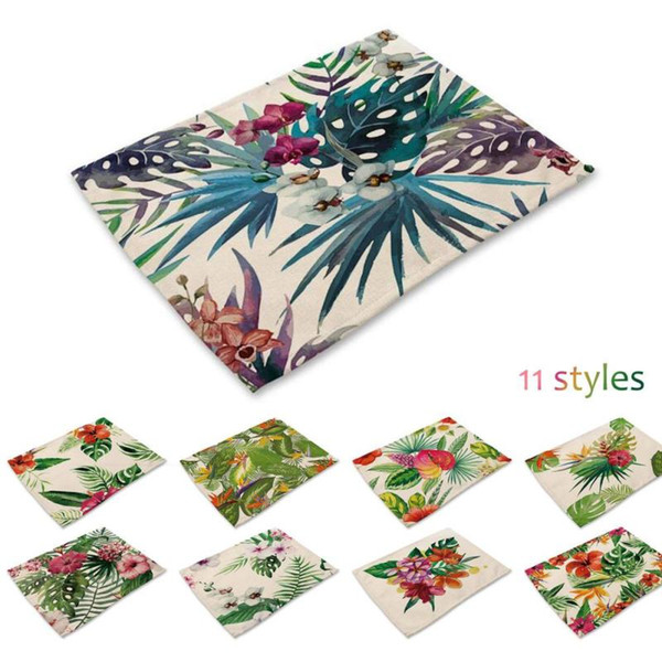 Tropical Flower Leaves pattern Table Dinner Napkin Cotton Linen Placemats For Wedding Party Home Decor Table Napkins 3