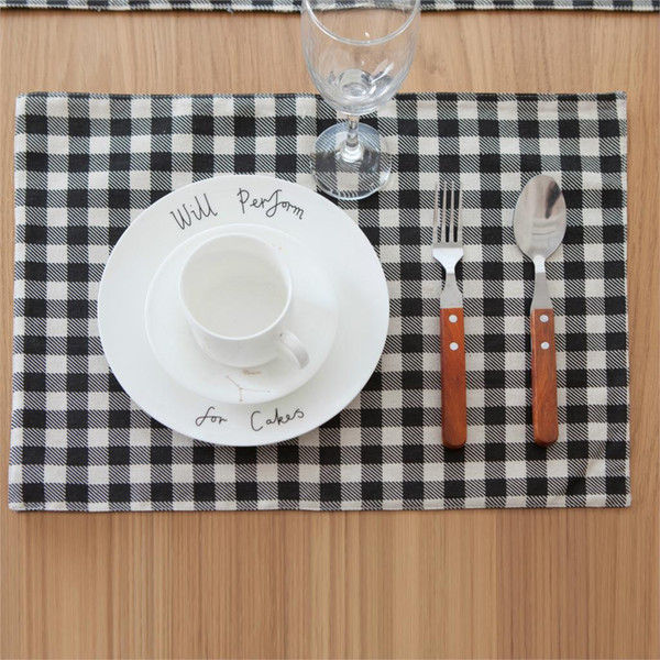 cotton and linen black and White Checker mat table mat heat insulation pad bowl cloth cover tableware Western napkin cloth