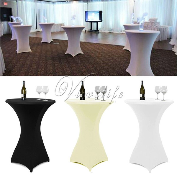 1Piece 80cm White/Black/Ivory Cocktail Table Cover Lycra Spandex Stretch Tablecloth For Bar Bistro Wedding Party Event Decor