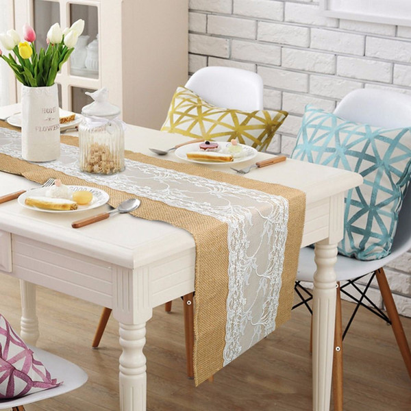 Burlap and Lace Table Runner Wedding Decoration 30x275cm Modern Jute Party Table Runners Vintage Home Decor Home Textile