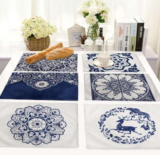 Fashion blue and white Pattern Table Mat Table Napkin Placemat Kitchen Decoration Dining Accessories 42x32cm MC0034