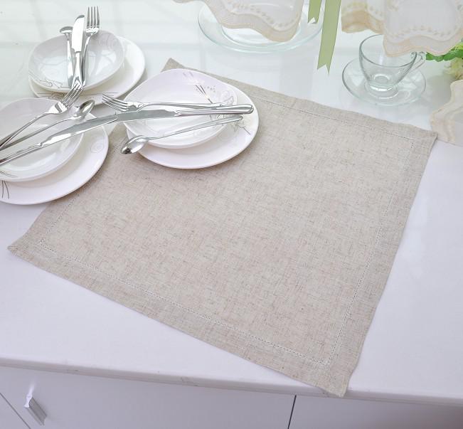 Wholesale-Set of 12 Natural PolyLinen Hemstitch Napkins 45x45cm(17.7X17.7