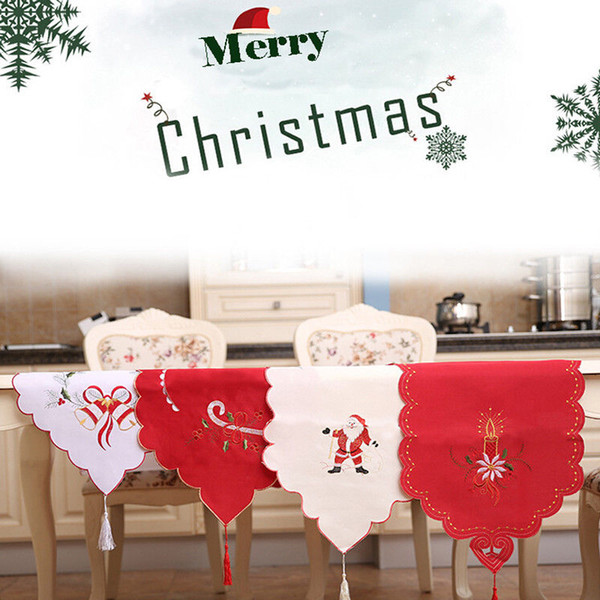 Christmas Dining Table Runner Cloth Embroidered Party Holiday Banquet Decoration