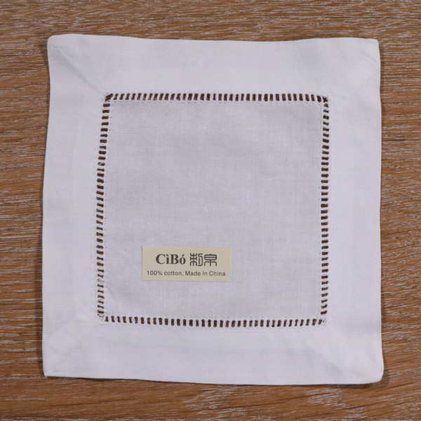 N009-6: White Cotton Hemstitched Cocktail Napkins- 12 pieces 6