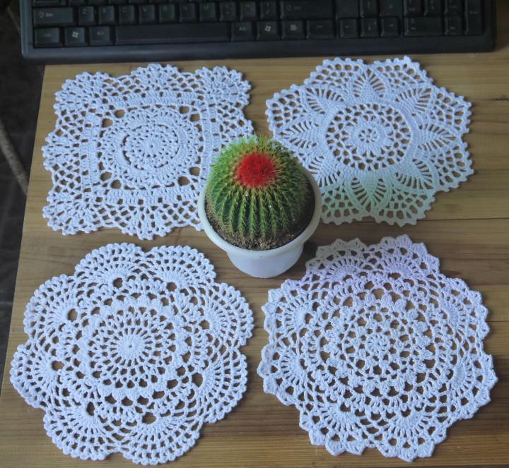 wholesale 100% cotton hand made crochet doily table cloth , 4 designs 11 colors custom , cup mat round 19-21cm crochet applique 24PCS/LOT