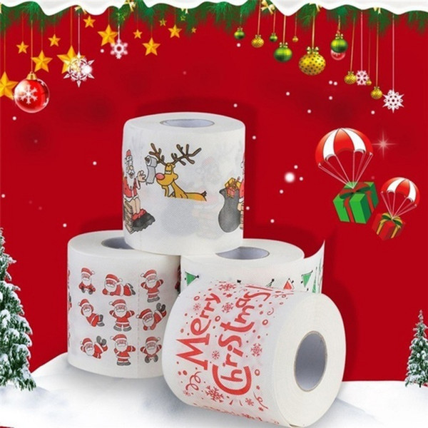 Merry Christmas Printed Toilet Paper Santa Claus/Deer Christmas Roll Paper Home Bath Living Room Tissue Roll Xmas Decor