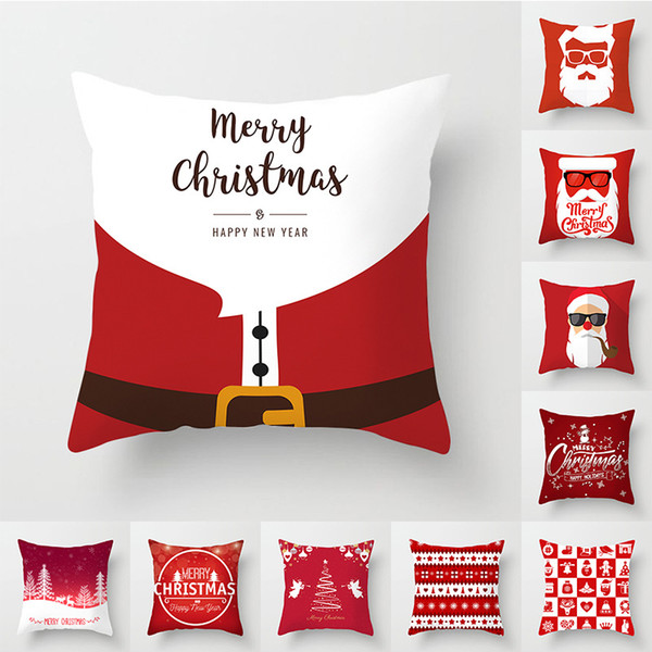 20 TYPE Happy Christmas Pattern Bed Cushion Cover Single Double Side Printing Car Pillowcase Peach Skin Sofa Pillow Case Covers 45*45cm