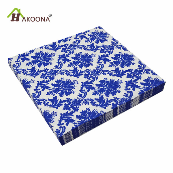 HAKOONA 3 Bags 60 Pieces 3 Layer Paper Fabric Napkin Blue And White Porcelain Pattern Facial Tissue Bar Dessert Party Mats