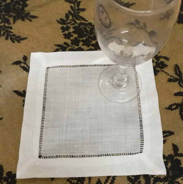 HomeTextiles American Style120PCS/Lot White Linen hemstitched Cocktail Napkin7