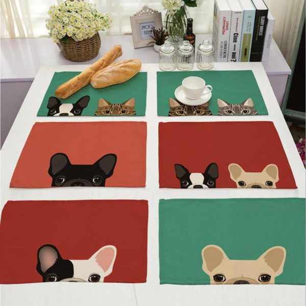 Cute Dog Cat Pattern Linen Napkins Table Placemat Kitchen Tablecloth Fabric Wedding Cloth Napkins Textiles Cartoon Towel S3