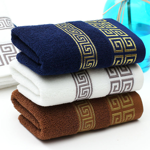 chinese geometric washcloth greek key face hand hair towel white navy blue bath bathroom cotton towels